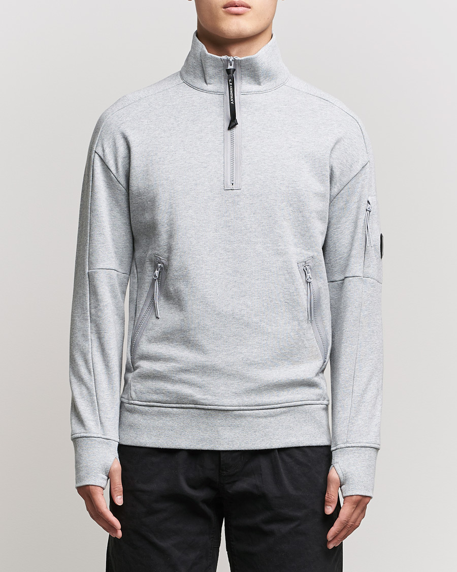 Herren | Pullover | C.P. Company | Diagonal Raised Fleece Half Zip Lens Sweatshirt Grey Mel
