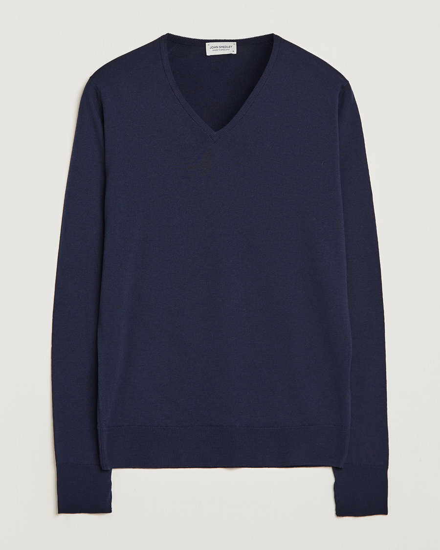 Herren | Pullover | John Smedley | Bobby Extra Fine Merino V-Neck Pullover Midnight