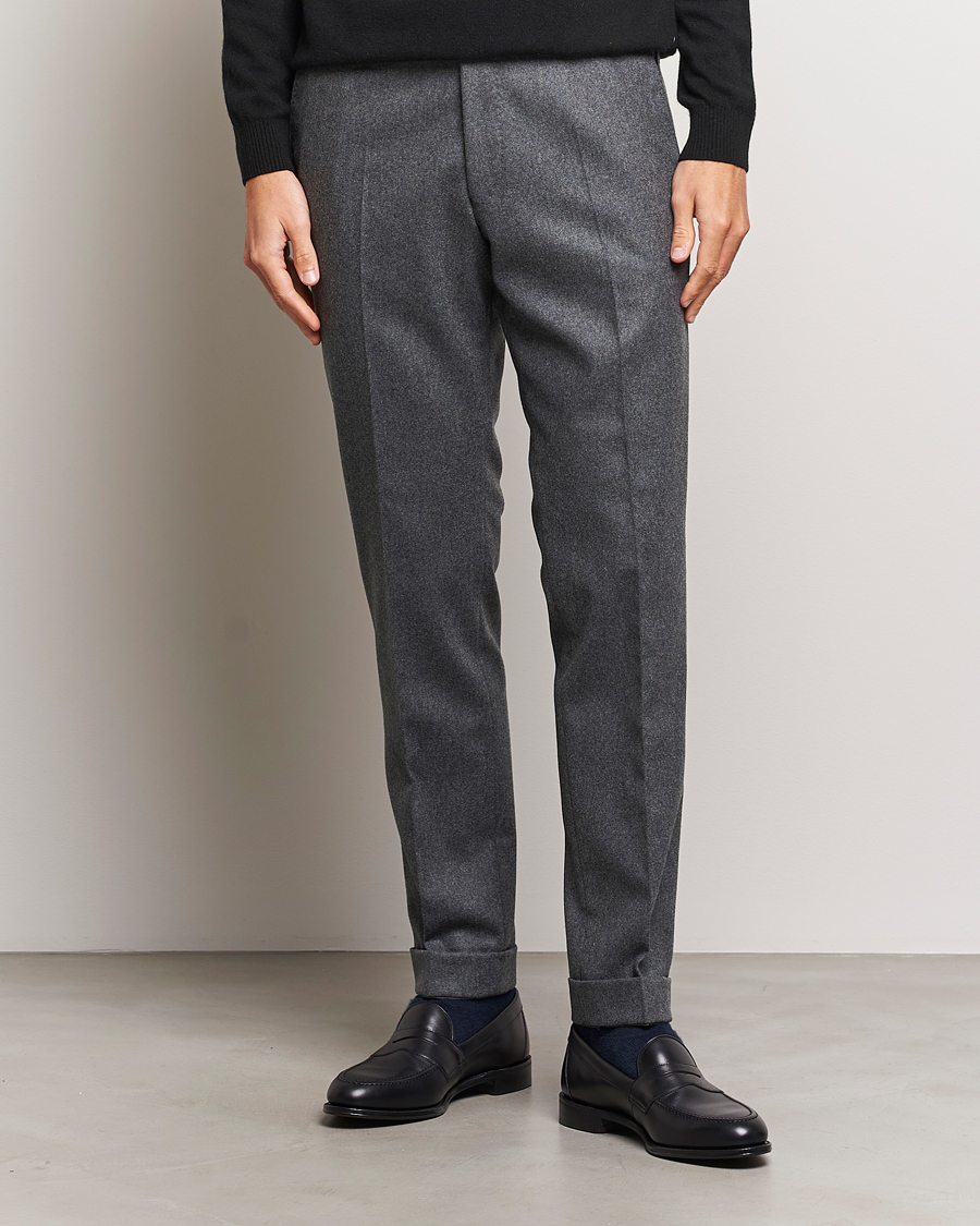 Herren | Flanellhosen | Oscar Jacobson | Denz Turn Up Flannel Trousers Grey Melange