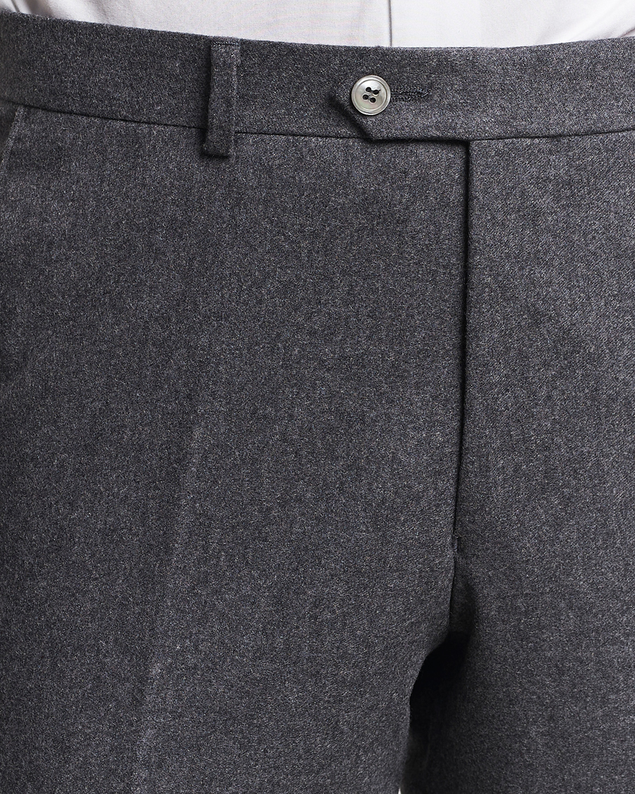 Herren | Hosen | Oscar Jacobson | Denz Turn Up Flannel Trousers Grey Melange