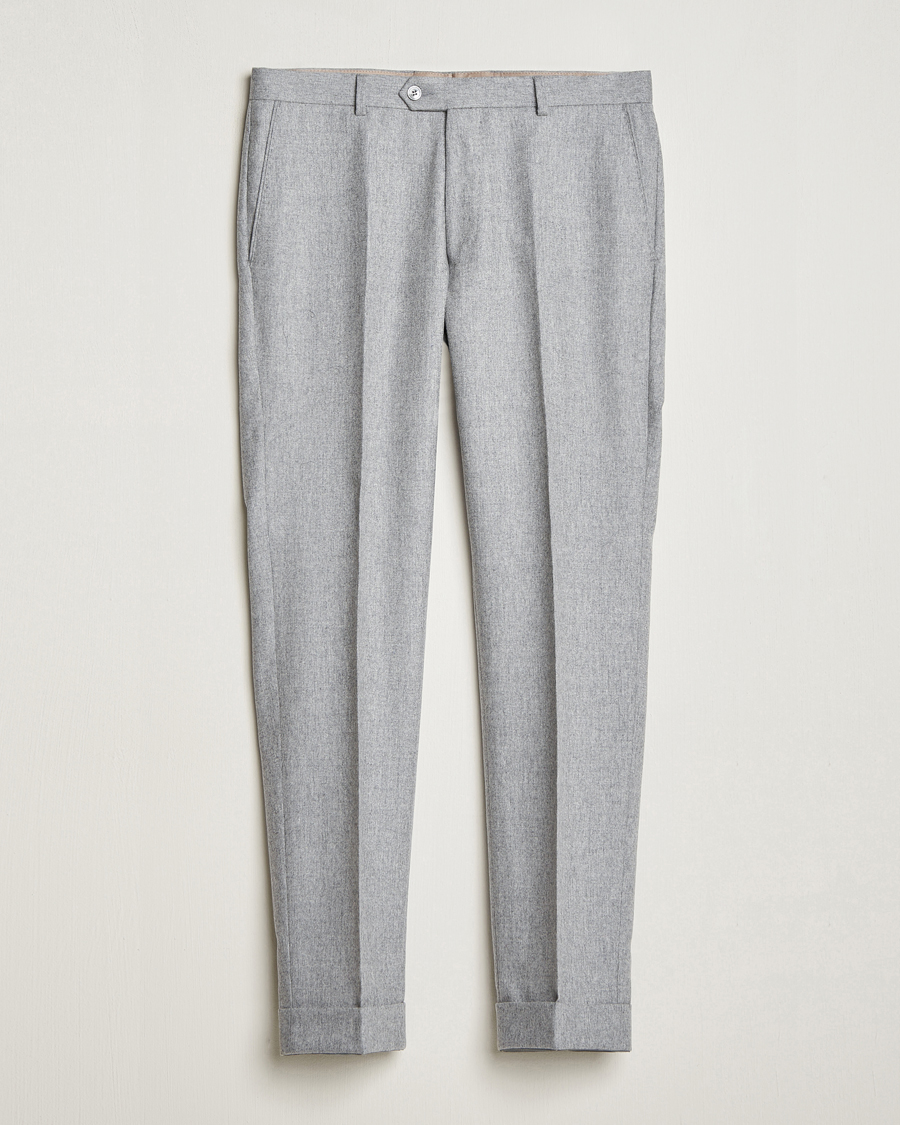 Herren | Hosen | Oscar Jacobson | Denz Turn Up Flannel Trousers Light Grey Melang