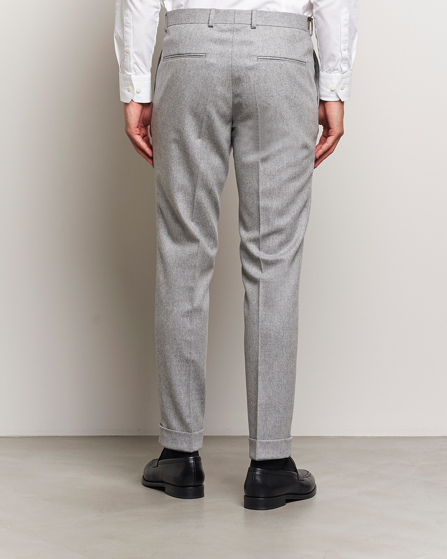 Herren | Hosen | Oscar Jacobson | Denz Turn Up Flannel Trousers Light Grey Melang