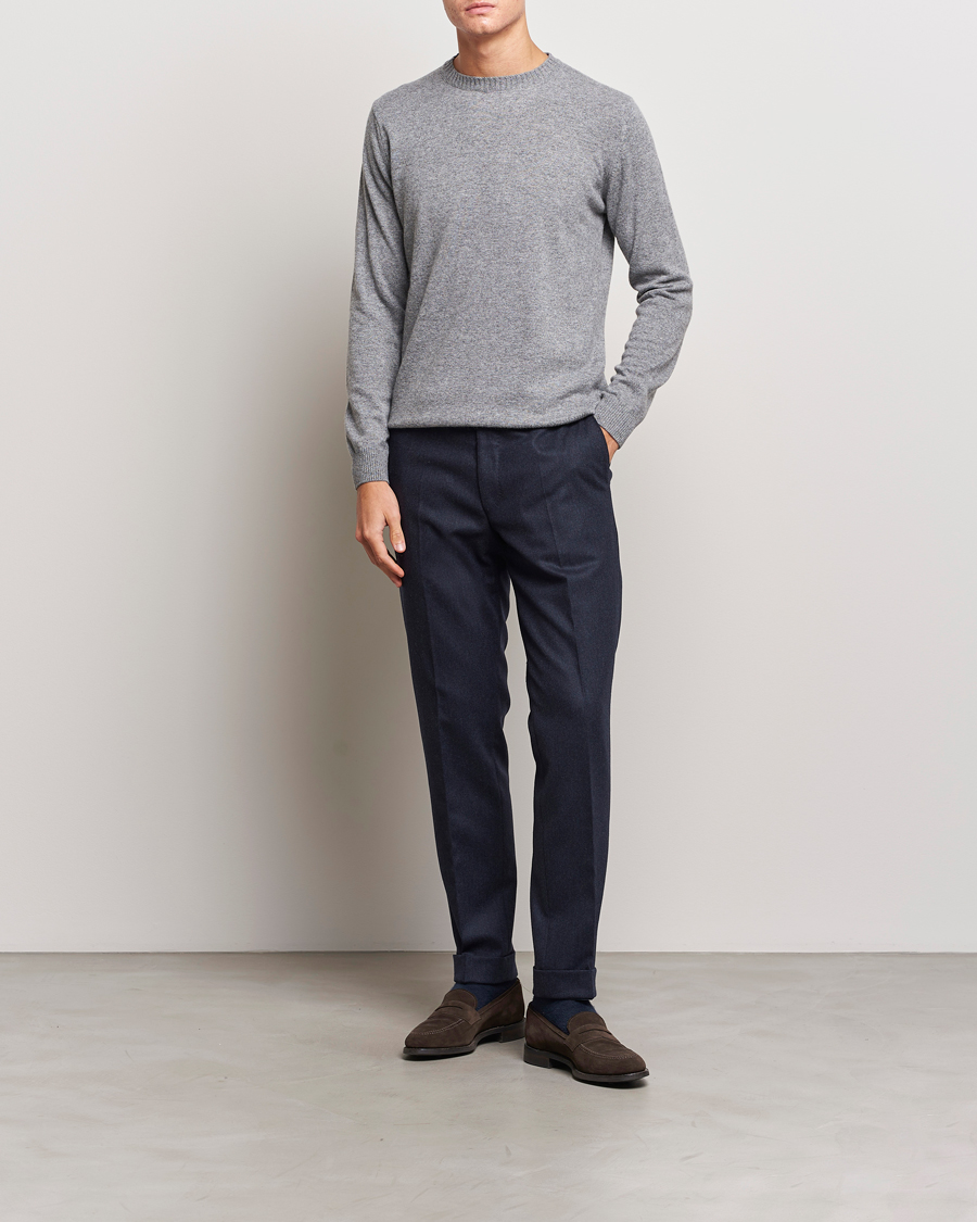 Herren | Hosen | Oscar Jacobson | Denz Turn Up Flannel Trousers Navy Melange
