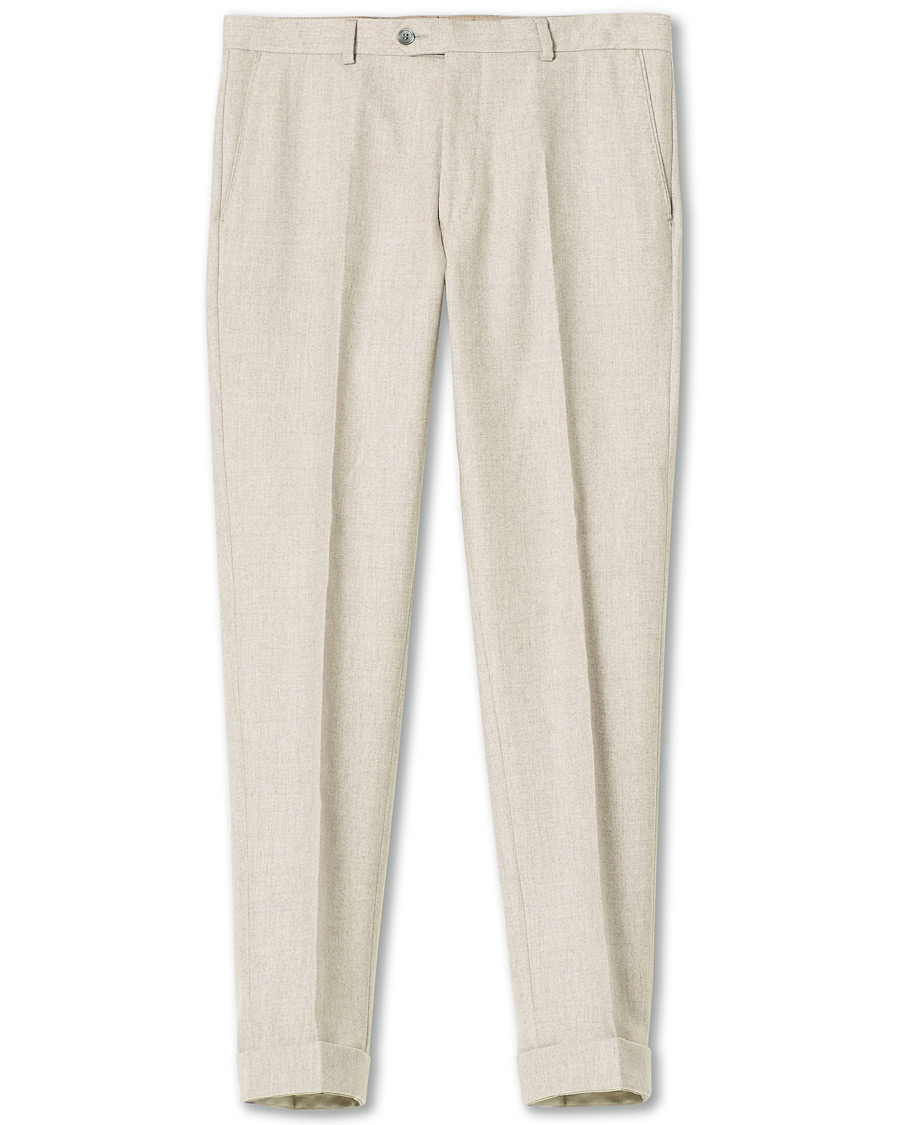 Herren | Hosen | Oscar Jacobson | Denz Turn Up Flannel Trousers Beige