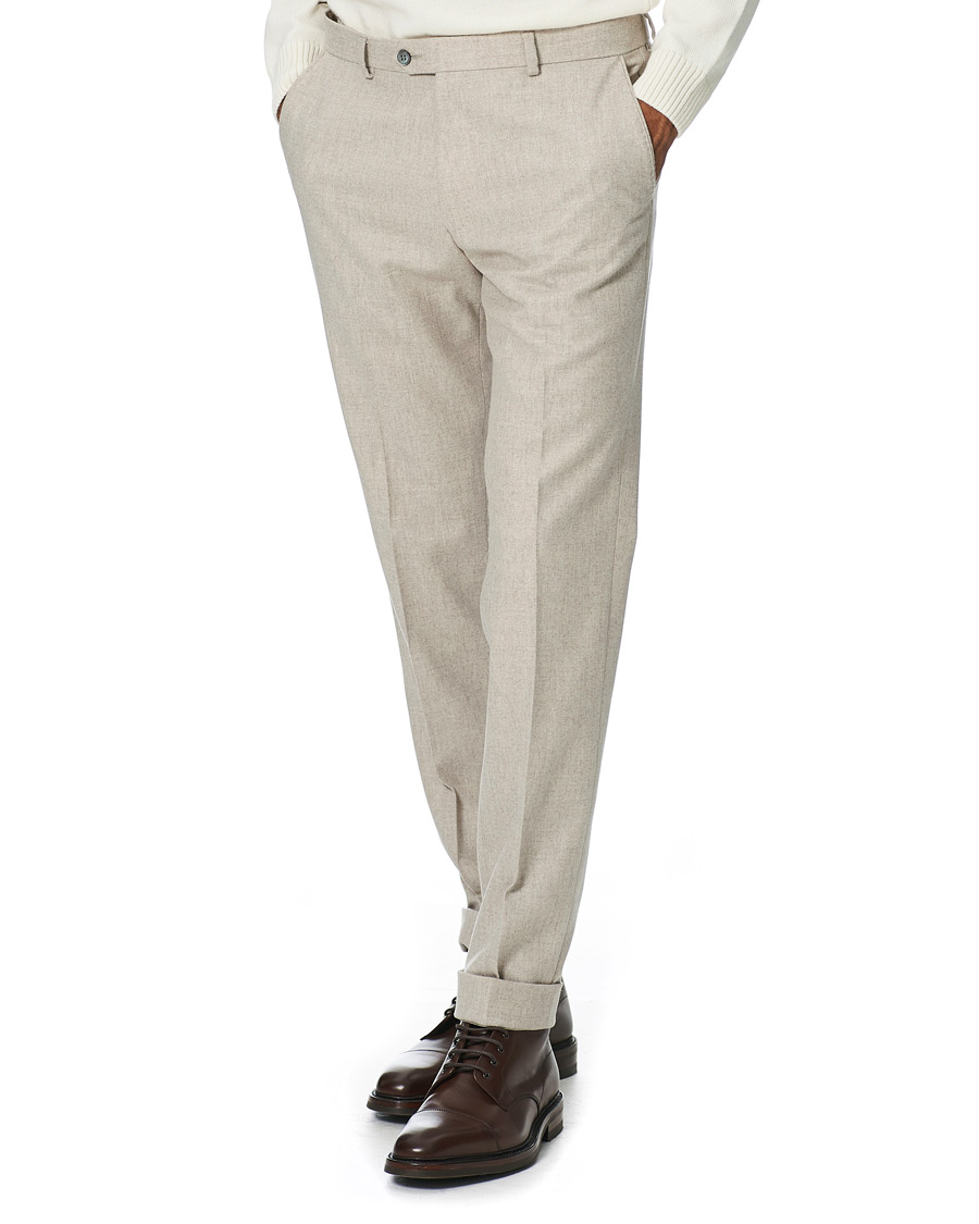 Herren | Hosen | Oscar Jacobson | Denz Turn Up Flannel Trousers Beige