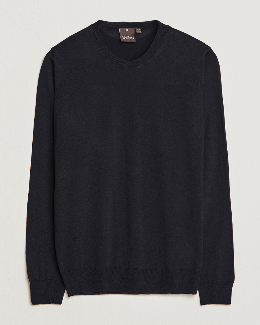 Herren | Pullover | Oscar Jacobson | Custer Extra Fine Merino Crew Neck Navy