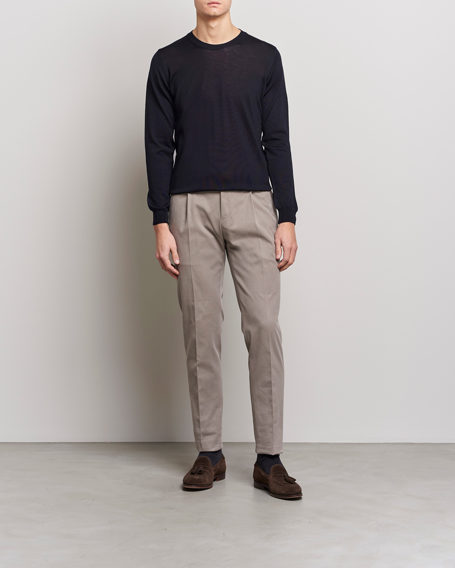 Herren | Pullover | Oscar Jacobson | Custer Extra Fine Merino Crew Neck Navy
