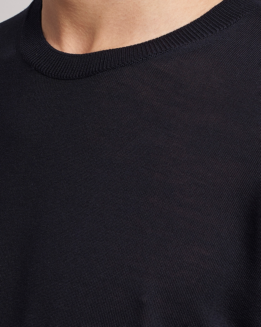 Herren | Pullover | Oscar Jacobson | Custer Extra Fine Merino Crew Neck Navy