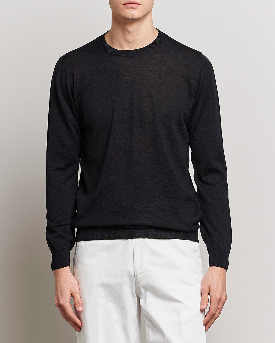 Herren | Pullover | Oscar Jacobson | Custer Extra Fine Merino Crew Neck Black