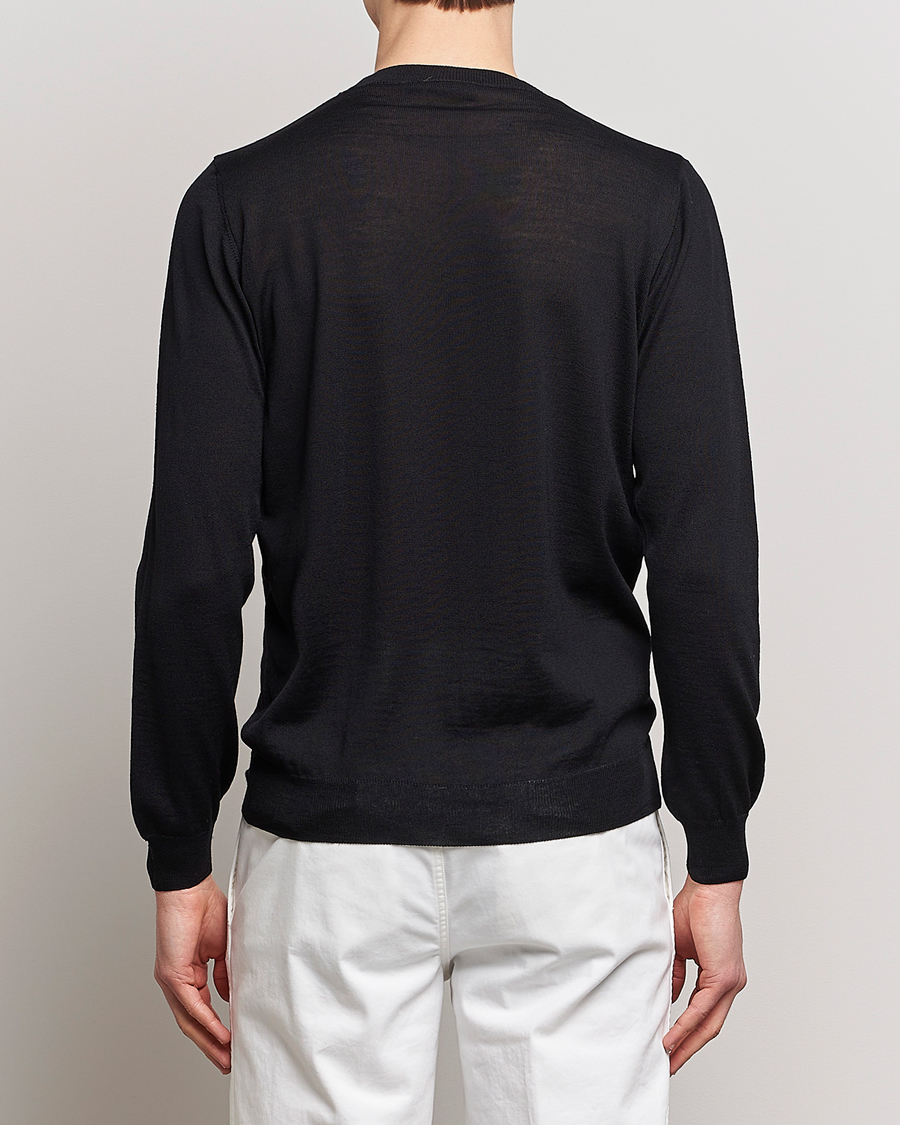 Herren | Pullover | Oscar Jacobson | Custer Extra Fine Merino Crew Neck Black