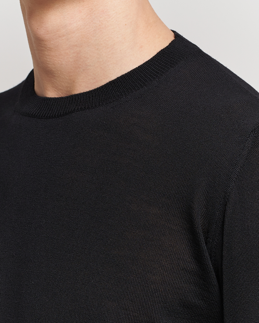 Herren | Pullover | Oscar Jacobson | Custer Extra Fine Merino Crew Neck Black