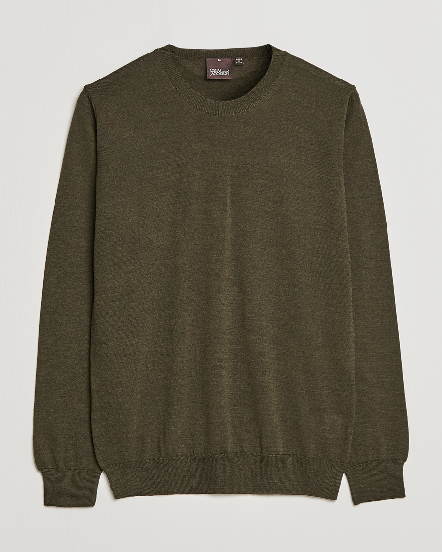 Herren | Pullover | Oscar Jacobson | Custer Extra Fine Merino Crew Neck Green