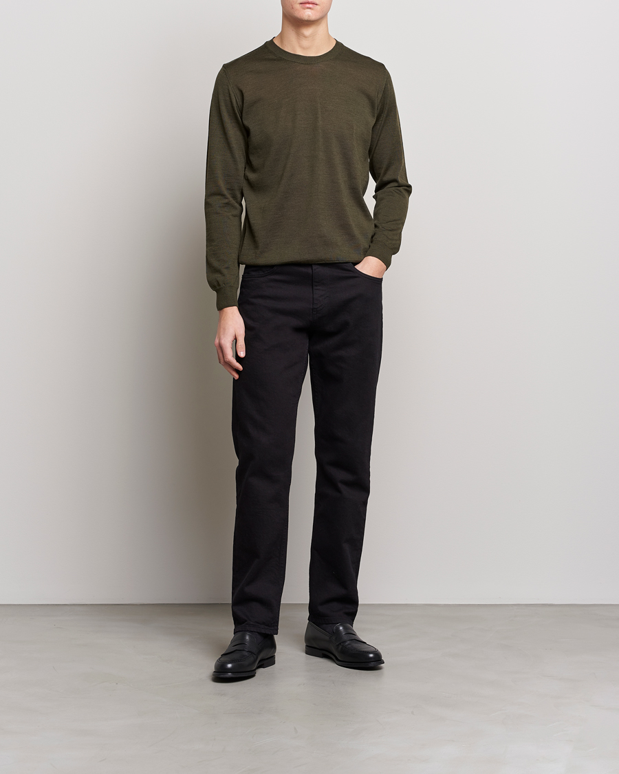Herren | Pullover | Oscar Jacobson | Custer Extra Fine Merino Crew Neck Green