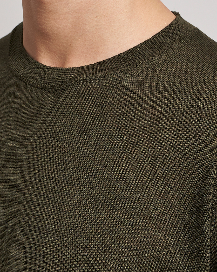 Herren | Pullover | Oscar Jacobson | Custer Extra Fine Merino Crew Neck Green