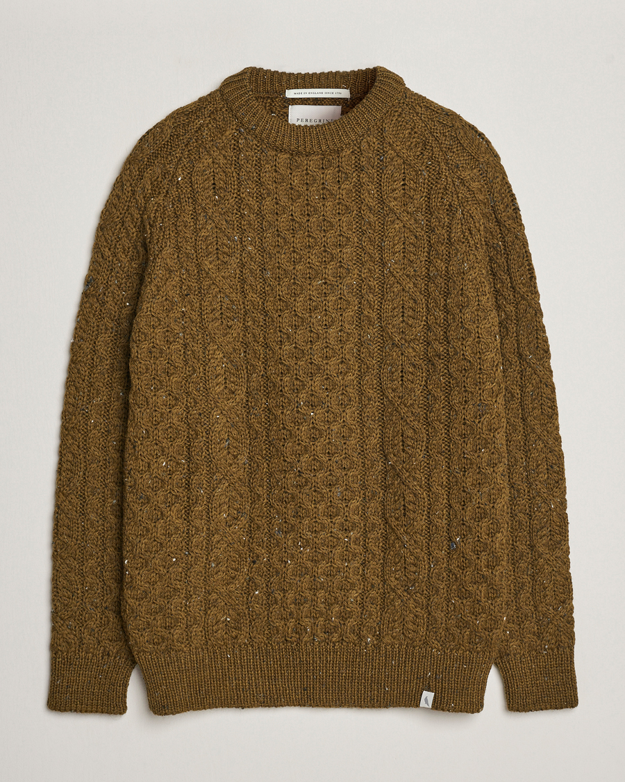 Herren | Pullover | Peregrine | Hudson Wool Aran Knitted Jumper Khaki
