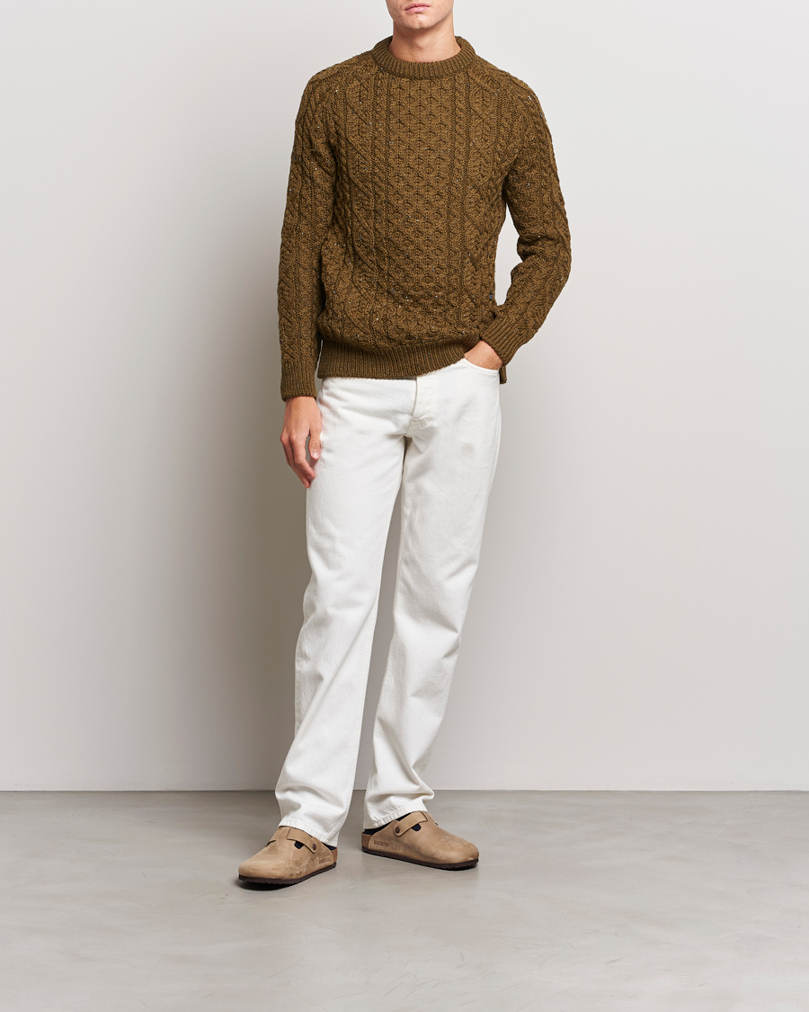 Herren | Pullover | Peregrine | Hudson Wool Aran Knitted Jumper Khaki