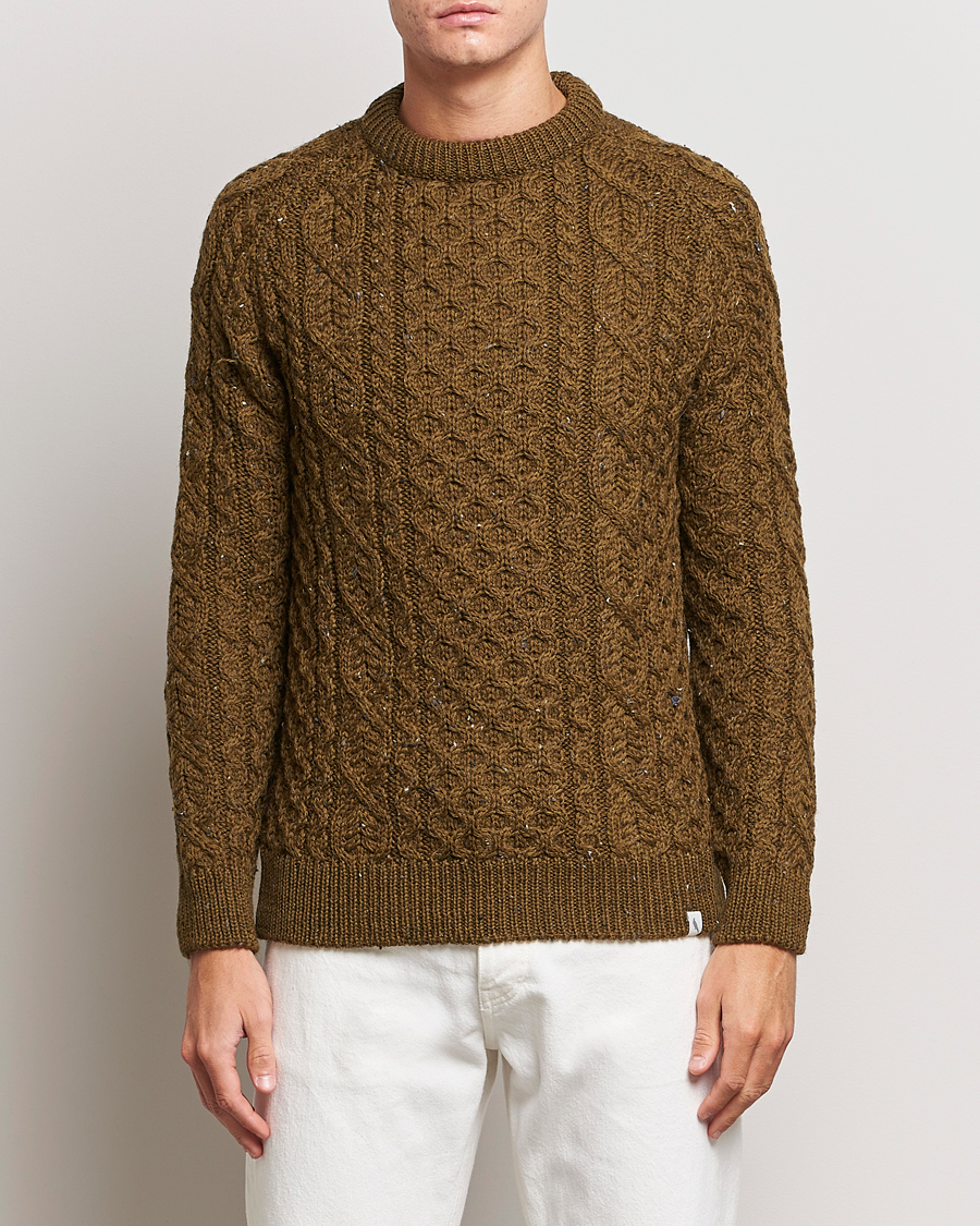 Herren | Pullover | Peregrine | Hudson Wool Aran Knitted Jumper Khaki