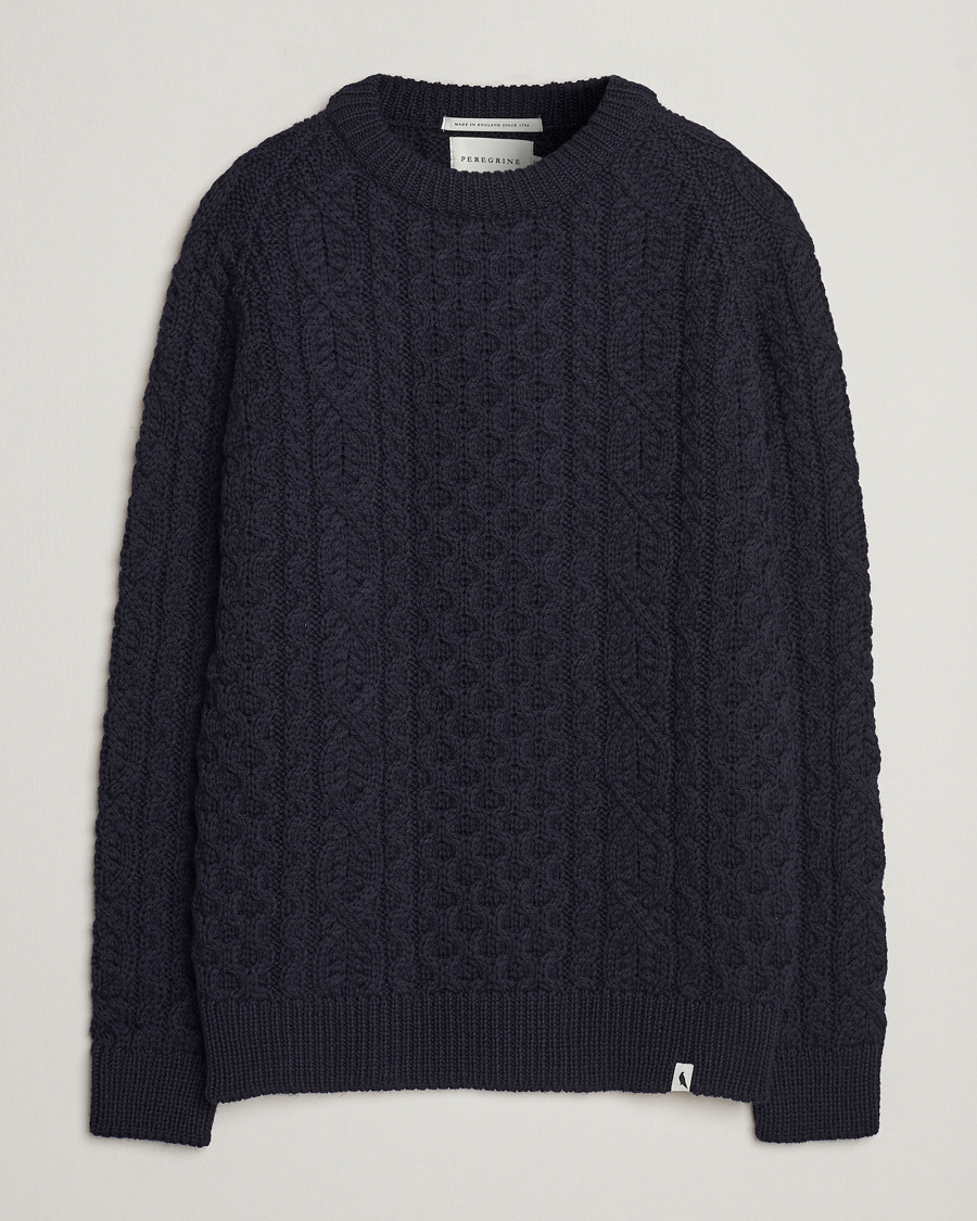 Herren | Pullover | Peregrine | Hudson Wool Aran Knitted Jumper Navy