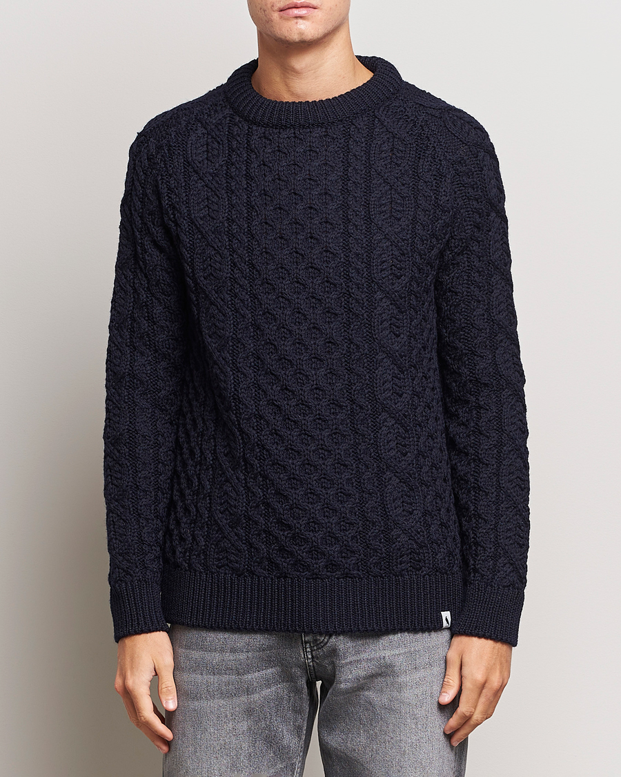 Herren | Pullover | Peregrine | Hudson Wool Aran Knitted Jumper Navy