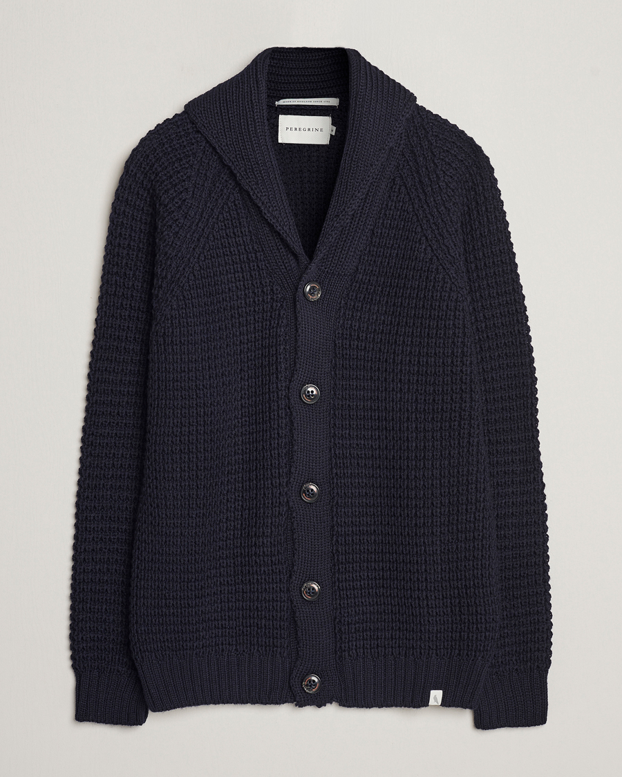 Herren | Pullover | Peregrine | Waffle Wool Shawl Cardigan Navy