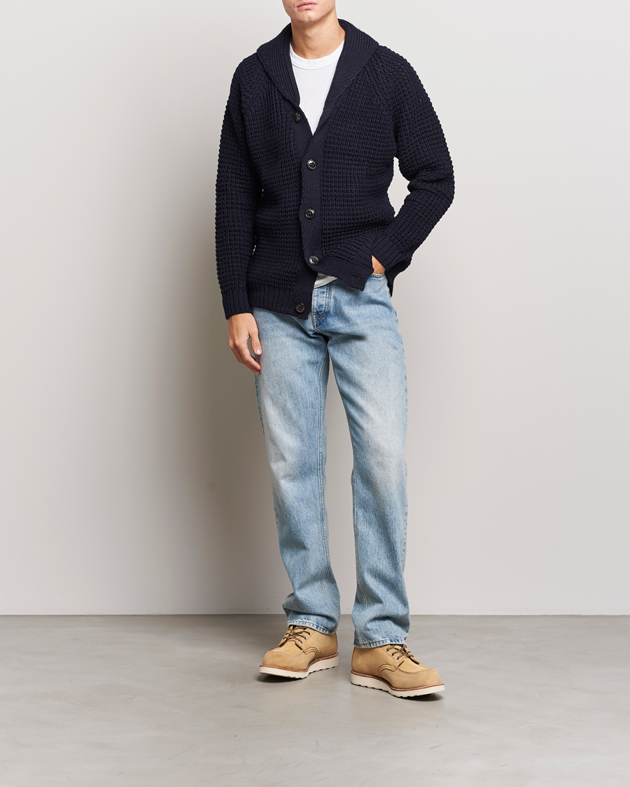 Herren | Pullover | Peregrine | Waffle Wool Shawl Cardigan Navy