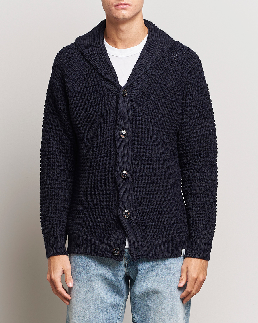 Herren | Pullover | Peregrine | Waffle Wool Shawl Cardigan Navy