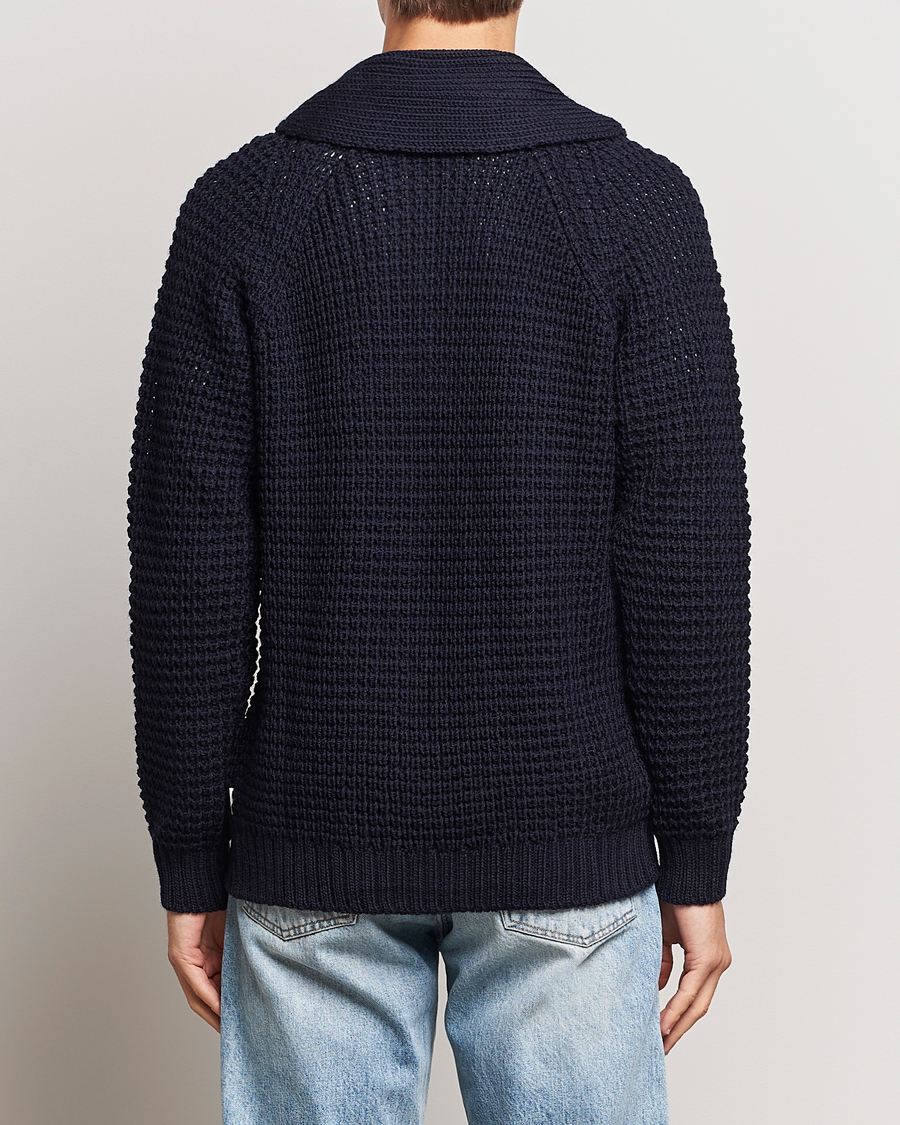 Herren | Pullover | Peregrine | Waffle Wool Shawl Cardigan Navy