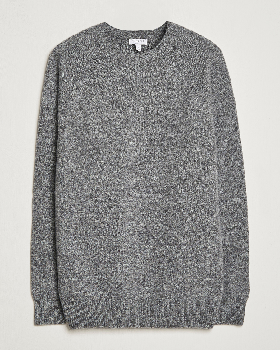 Herren | Pullover | Sunspel | Lambswool Crew Neck Grey Melange