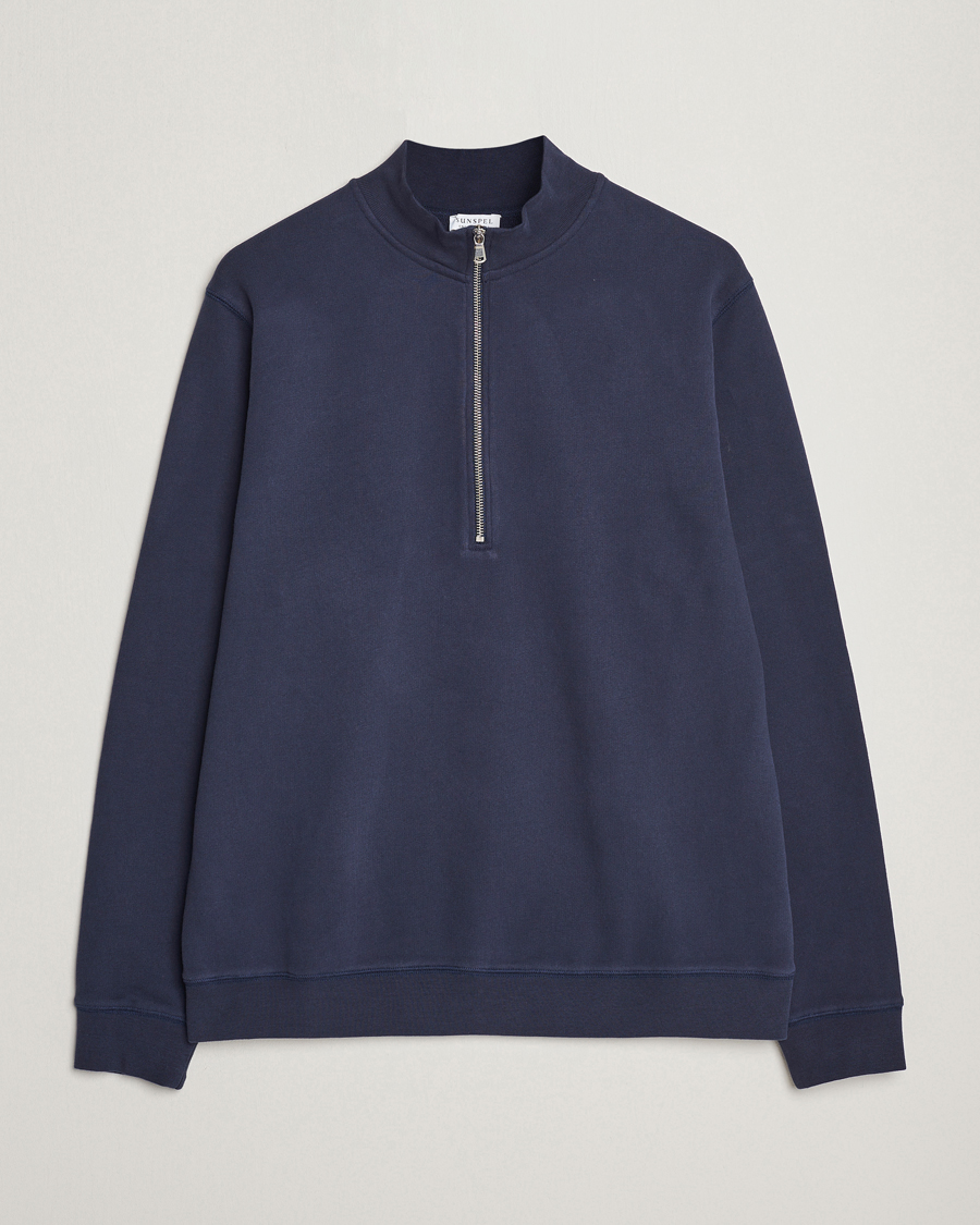 Herren | Pullover | Sunspel | Loopback Half Zip Navy