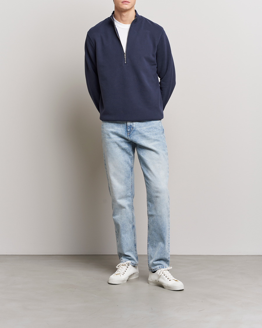 Herren | Pullover | Sunspel | Loopback Half Zip Navy
