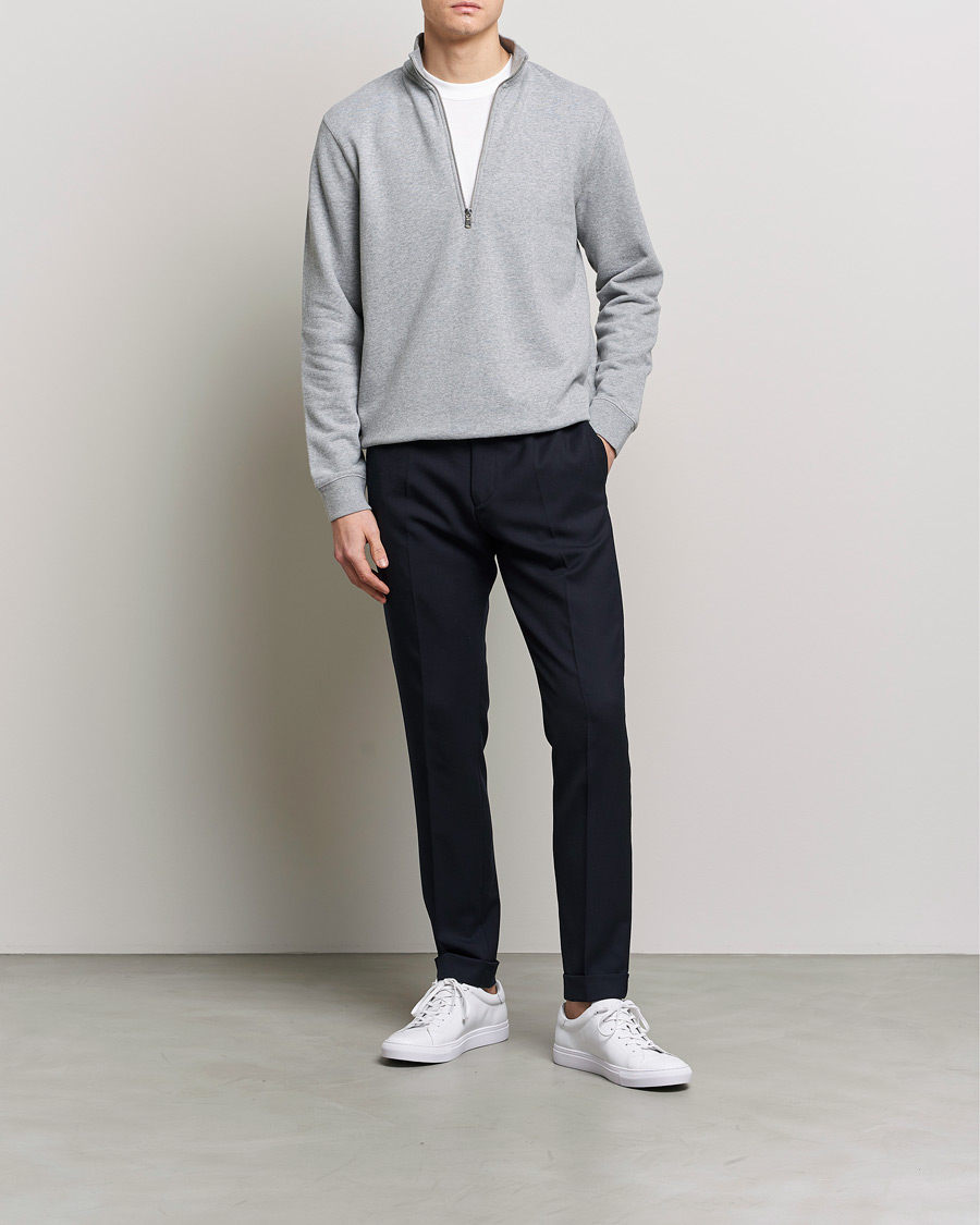 Herren | Pullover | Sunspel | Loopback Half Zip Grey Melange