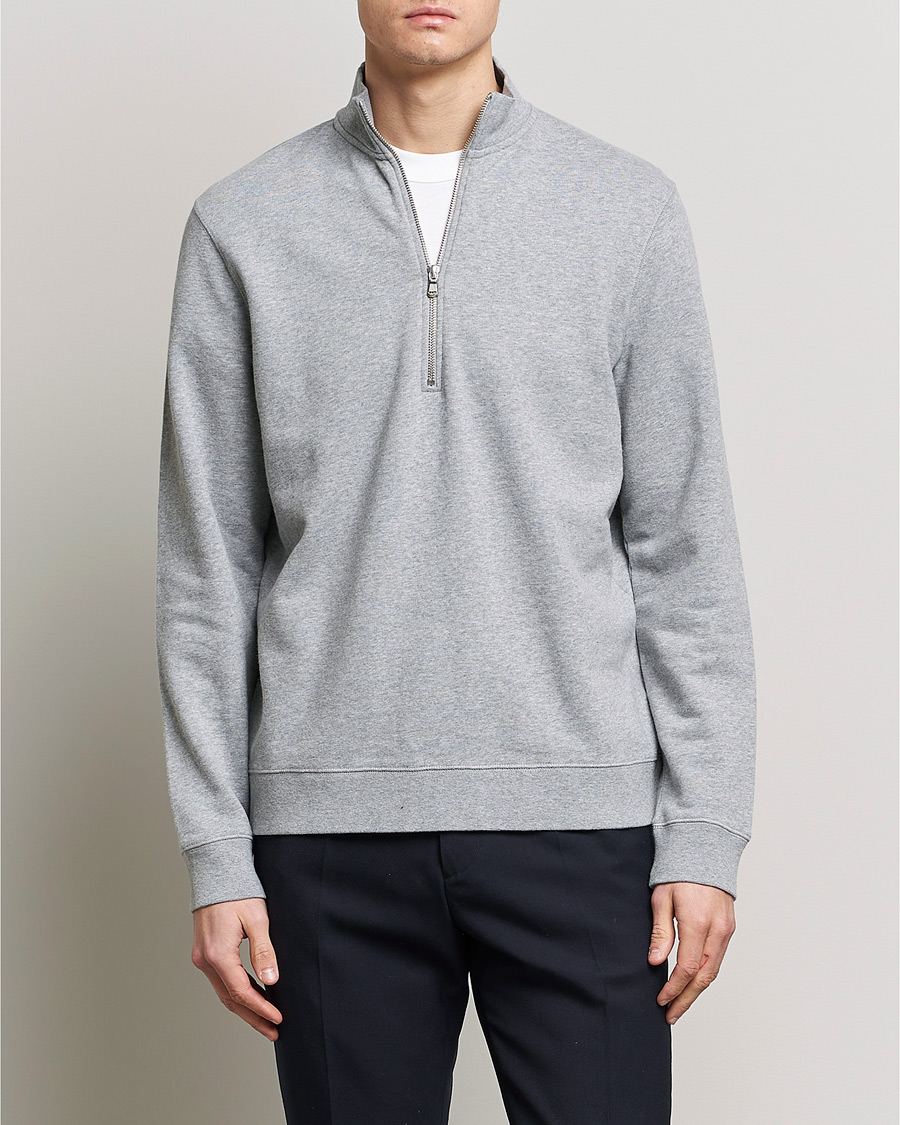 Herren | Pullover | Sunspel | Loopback Half Zip Grey Melange