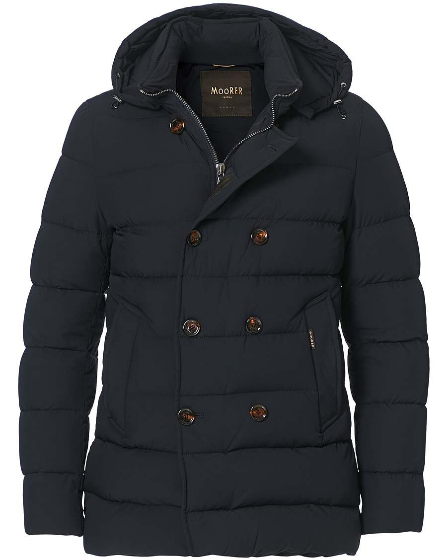 Herren | Jacken | MooRER | Double Breasted Stretch Nylon Hood Coat Navy