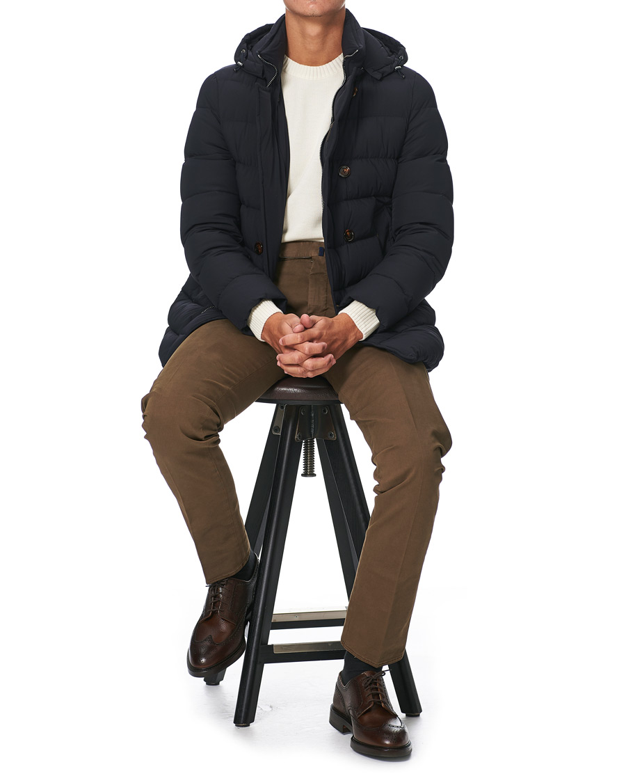 Herren | Jacken | MooRER | Double Breasted Stretch Nylon Hood Coat Navy