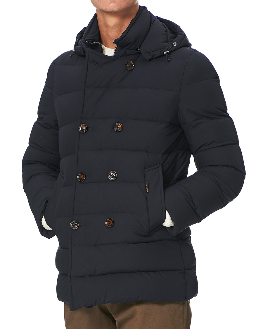 Herren | Jacken | MooRER | Double Breasted Stretch Nylon Hood Coat Navy