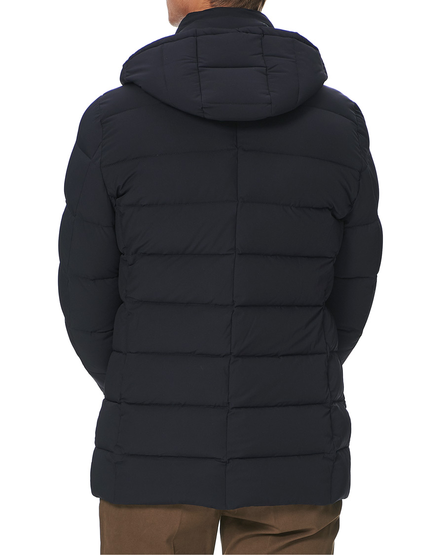 Herren | Jacken | MooRER | Double Breasted Stretch Nylon Hood Coat Navy