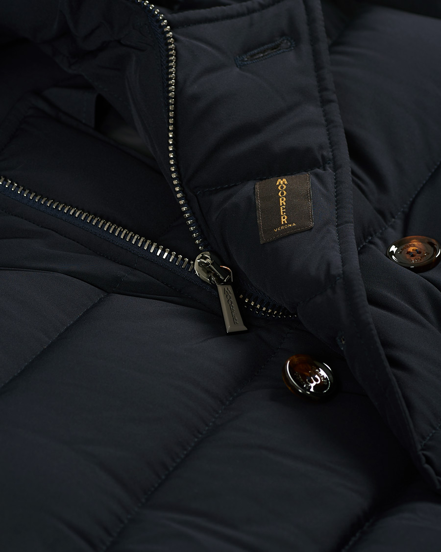 Herren | Jacken | MooRER | Double Breasted Stretch Nylon Hood Coat Navy