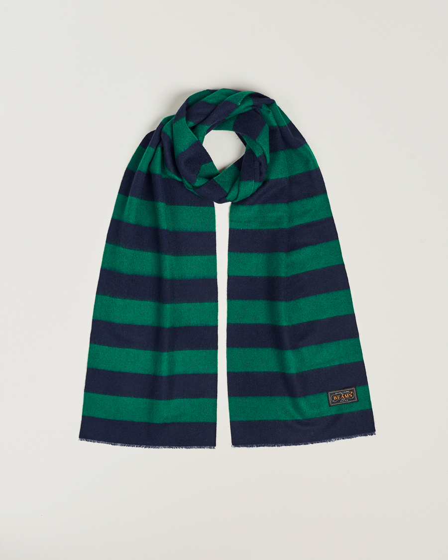 Herren | BEAMS PLUS Cashmere Stripe Scarf Green/Navy | BEAMS PLUS | Cashmere Stripe Scarf Green/Navy