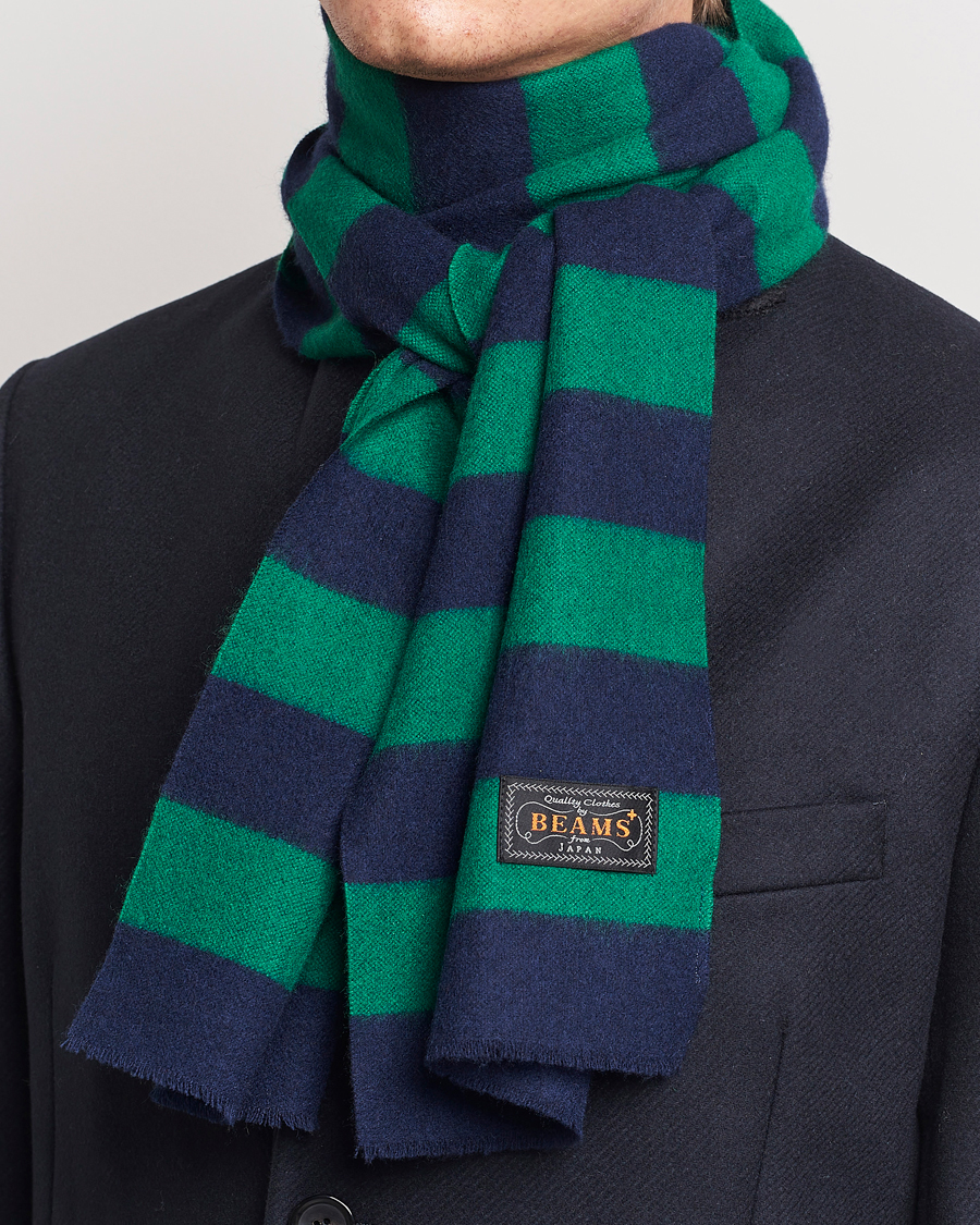Herren | BEAMS PLUS Cashmere Stripe Scarf Green/Navy | BEAMS PLUS | Cashmere Stripe Scarf Green/Navy