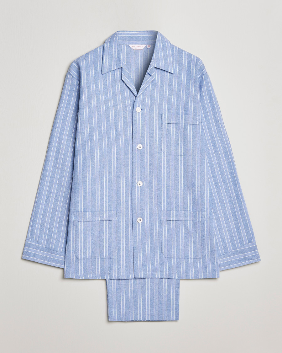 Herren | Schlafanzüge & Bademäntel | Derek Rose | Brushed Cotton Flannel Striped Pyjama Set Blue