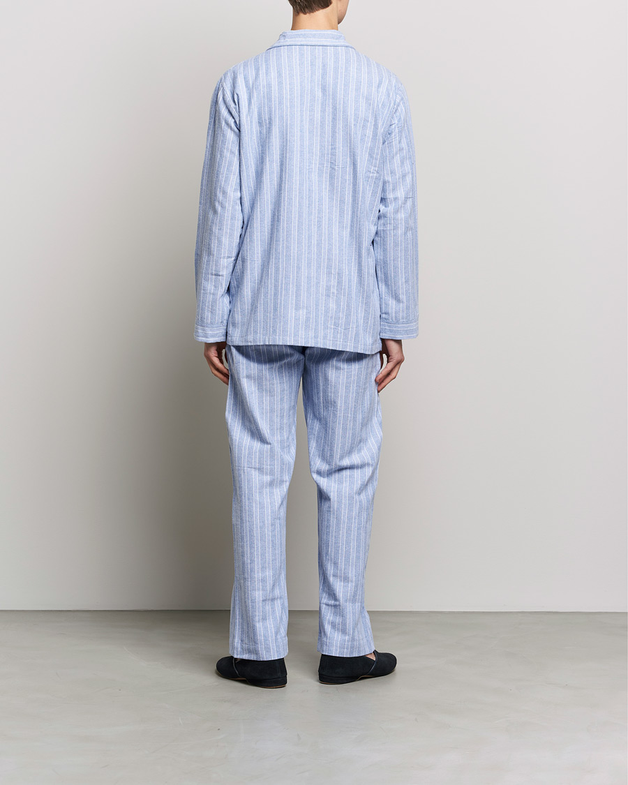Herren | Lifestyle | Derek Rose | Brushed Cotton Flannel Striped Pyjama Set Blue