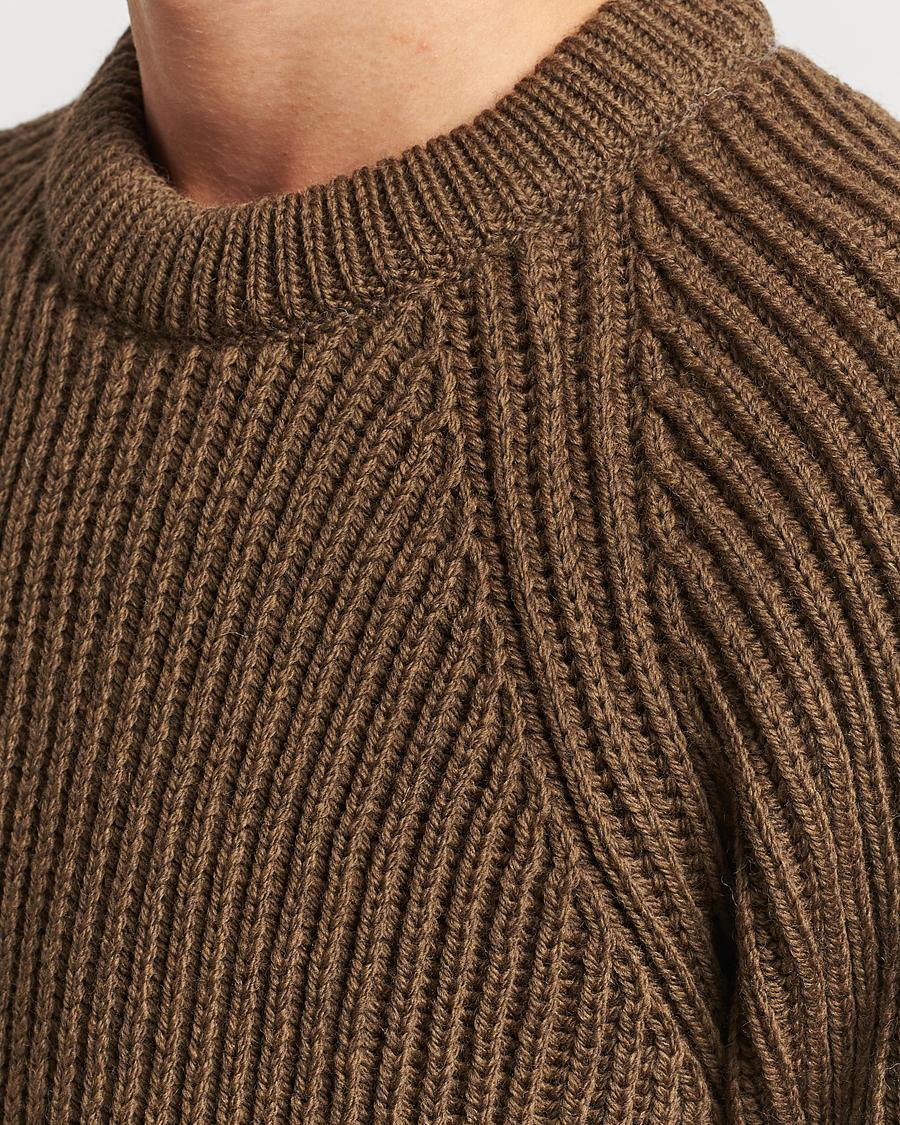 Herren | Pullover | Gloverall | Fisherman Rib Chunky Wool Crew Dark Green