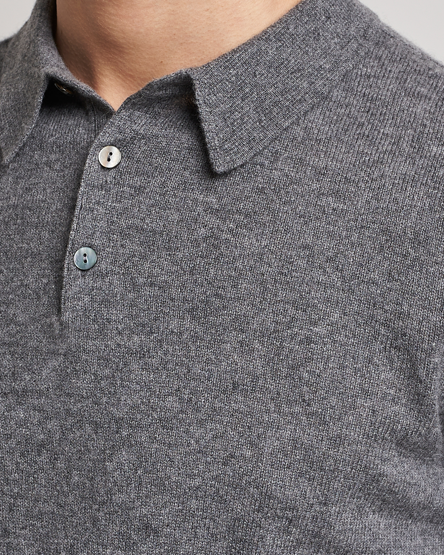 Herren | Pullover | People's Republic of Cashmere | Cashmere Long Sleeve Polo Heather Grey