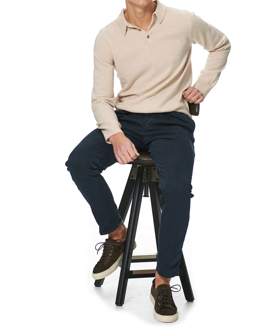 Herren | Pullover | People's Republic of Cashmere | Cashmere Long Sleeve Polo Cream