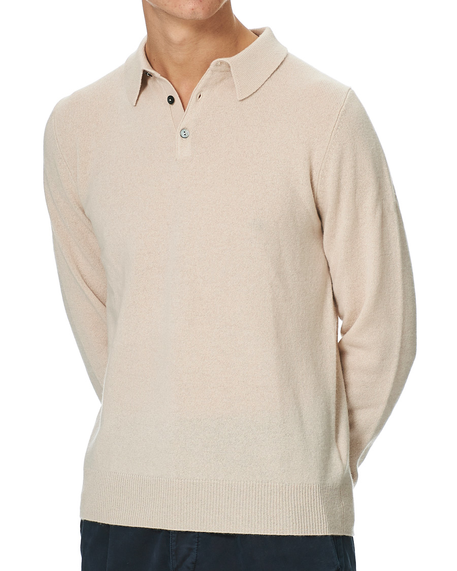 Herren | Pullover | People's Republic of Cashmere | Cashmere Long Sleeve Polo Cream