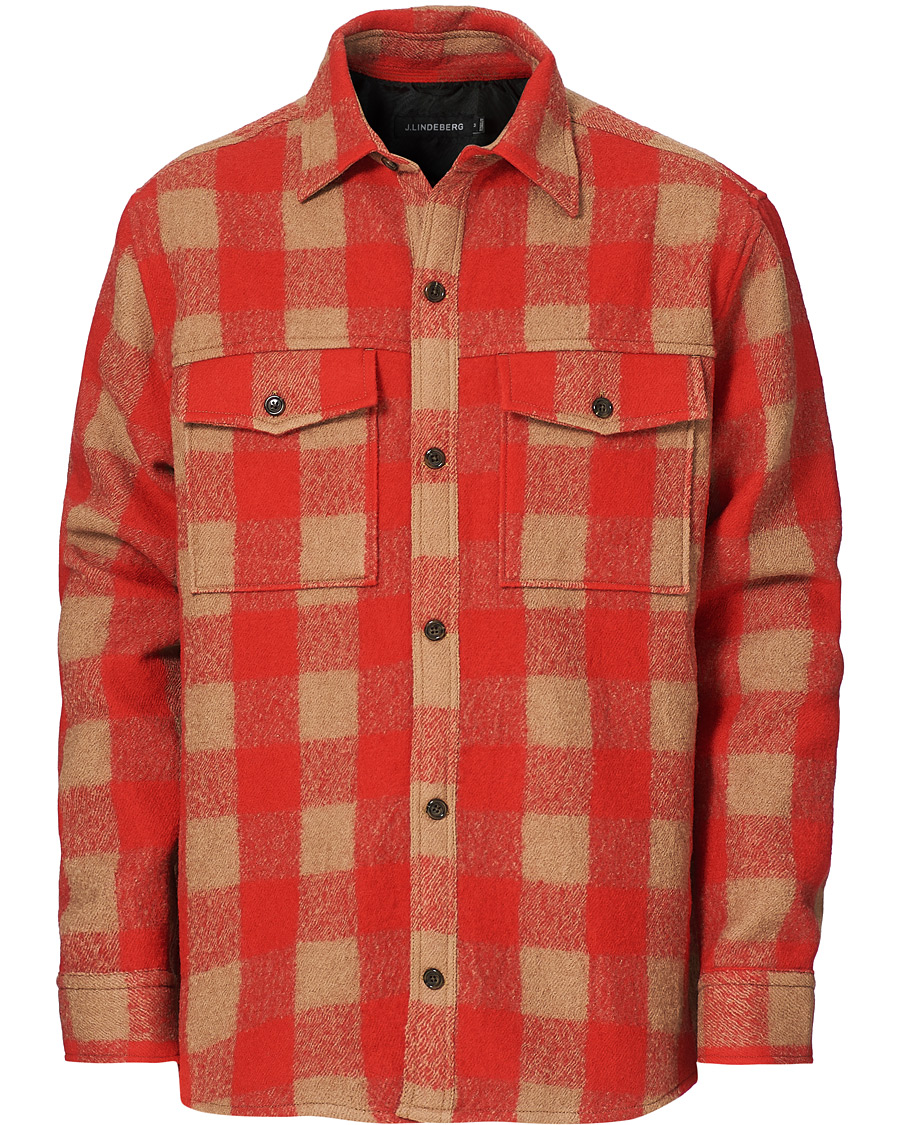 Herren | Hemden | J.Lindeberg | Gingham Wool Loose Fit Overshirt Red Bell