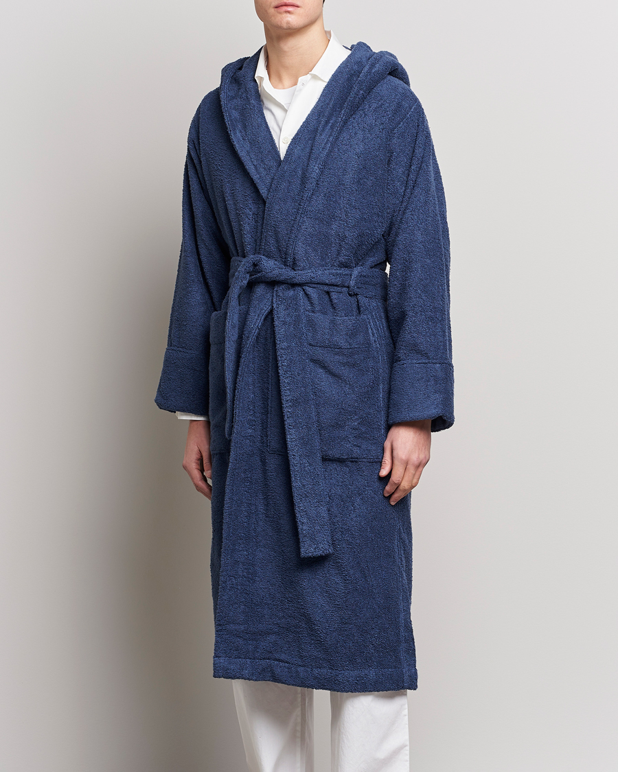 Herren | Schlafanzüge & Bademäntel | Tekla | Organic Terry Hooded Bathrobe Navy
