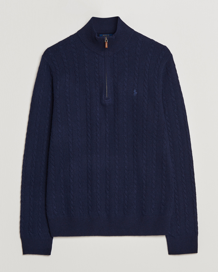Herren | Pullover | Polo Ralph Lauren | Cotton/Wool Cable Half-Zip Hunter Navy