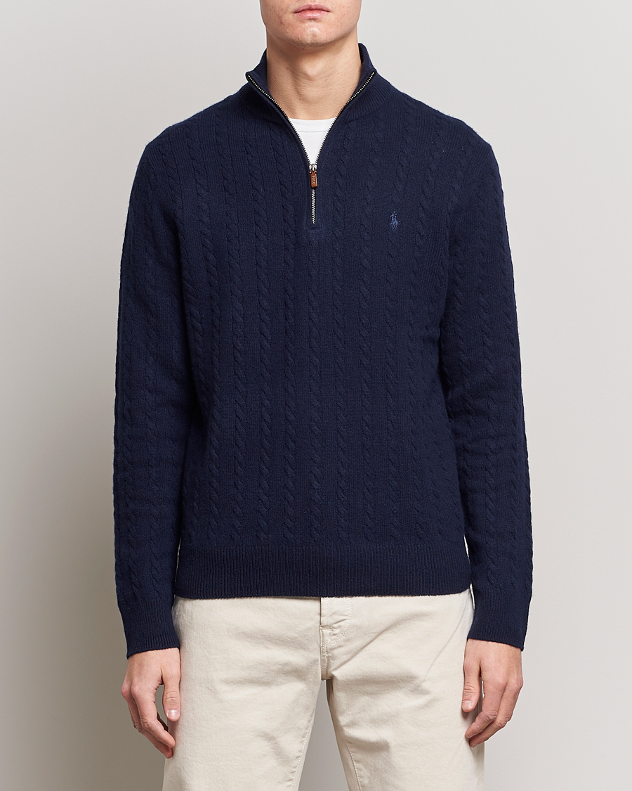 Herren | Pullover | Polo Ralph Lauren | Cotton/Wool Cable Half-Zip Hunter Navy
