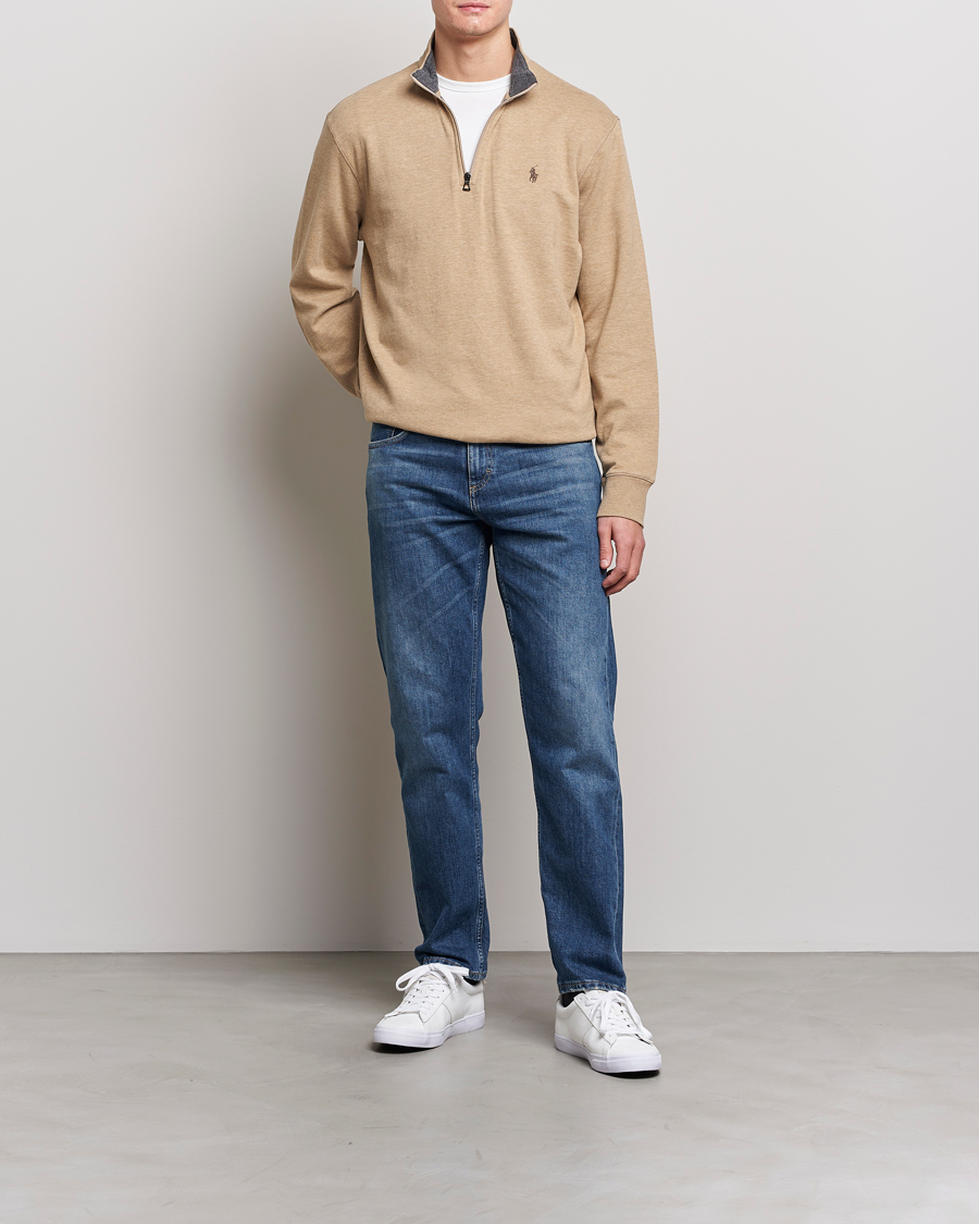 Herren | Pullover | Polo Ralph Lauren | Double Knit Half-Zip Sweater Café Tan Heather